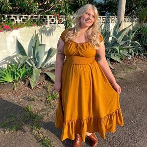 Mustard/Ochre Old Navy Cinch Waist Dress Boho